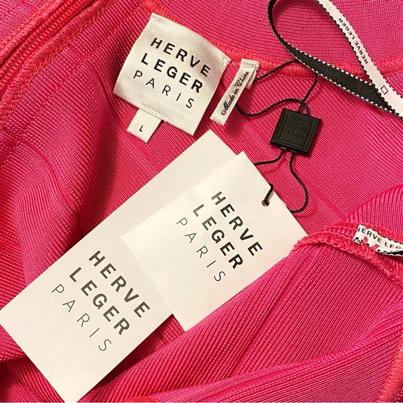 Herve Leger hot pink U shaped bodycon bandage mini dress - Picture 9 of 12